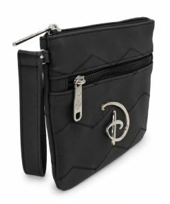 Buckle-Down Women's Wallet Double Pocket Wristlet - Disney Signature D Silver Logo With Chevron Stitch