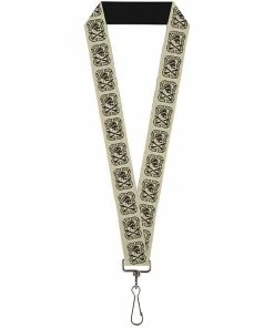 Buckle-Down Jack Sparrow's Flag Skull Icon Badge Cream/Black Lanyard