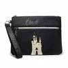 Buckle-Down Women's Wallet Double Pocket Wristlet - Cinderella Script Debossed Black With Castel Emblem