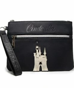 Buckle-Down Women's Wallet Double Pocket Wristlet - Cinderella Script Debossed Black With Castel Emblem