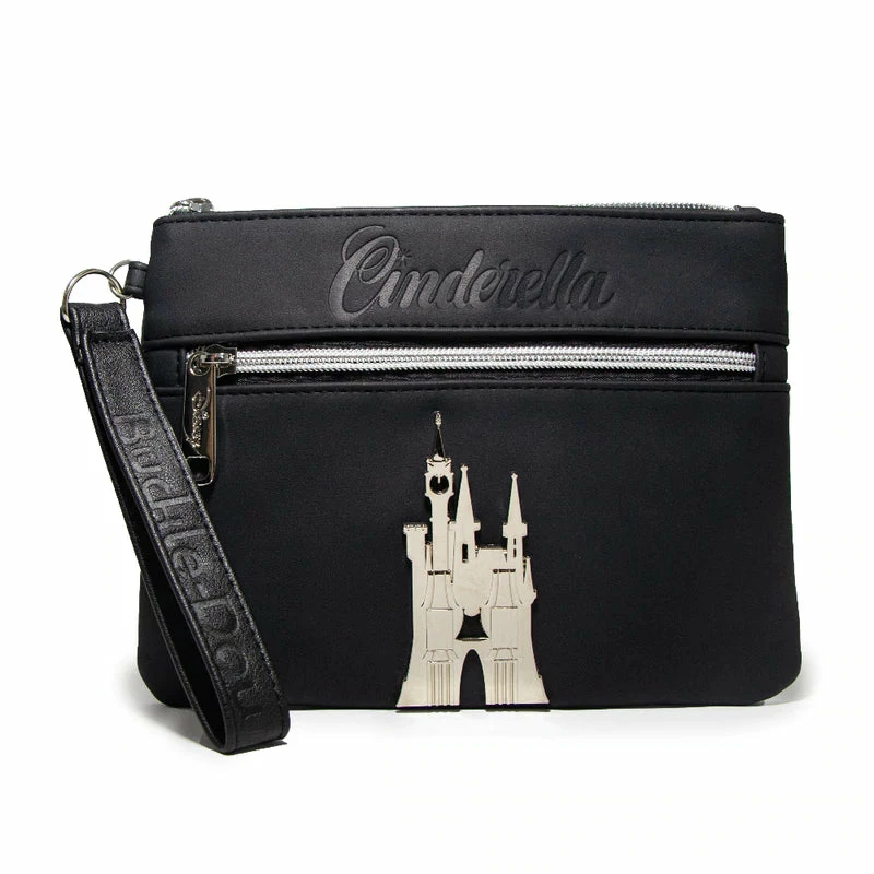Buckle-Down Women's Wallet Double Pocket Wristlet - Cinderella Script Debossed Black With Castel Emblem 1 Buckle-Down Women's Wallet Double Pocket Wristlet - Cinderella Script Debossed Black With Castel Emblem