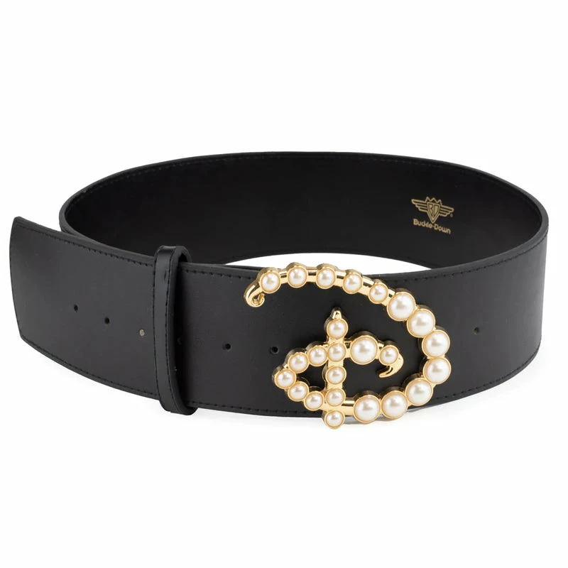 Buckle-Down Disney Signature D Logo Faux Pearl Gold Cast Buckle - Black Strap Belt 1 Buckle-Down Disney Signature D Logo Faux Pearl Gold Cast Buckle - Black Strap Belt