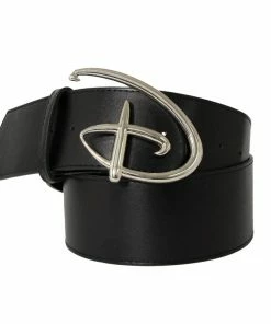 Buckle-Down Disney Signature D Logo Silver Cast Buckle - Black Strap Belt