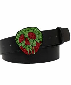 Buckle-Down Snow White Poison Apple Crystal Rhinestone Cast Buckle - Black Strap Belt
