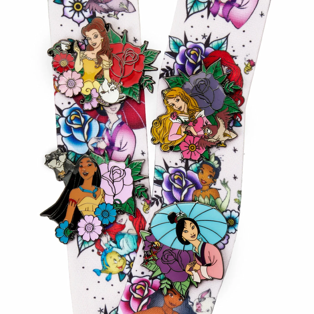 SMALL ACCESSORIES Loungefly Disney Princess Floral Tattoo Lanyard With Card Holder & 4 Pins 2 SMALL ACCESSORIES Loungefly Disney Princess Floral Tattoo Lanyard With Card Holder & 4 Pins