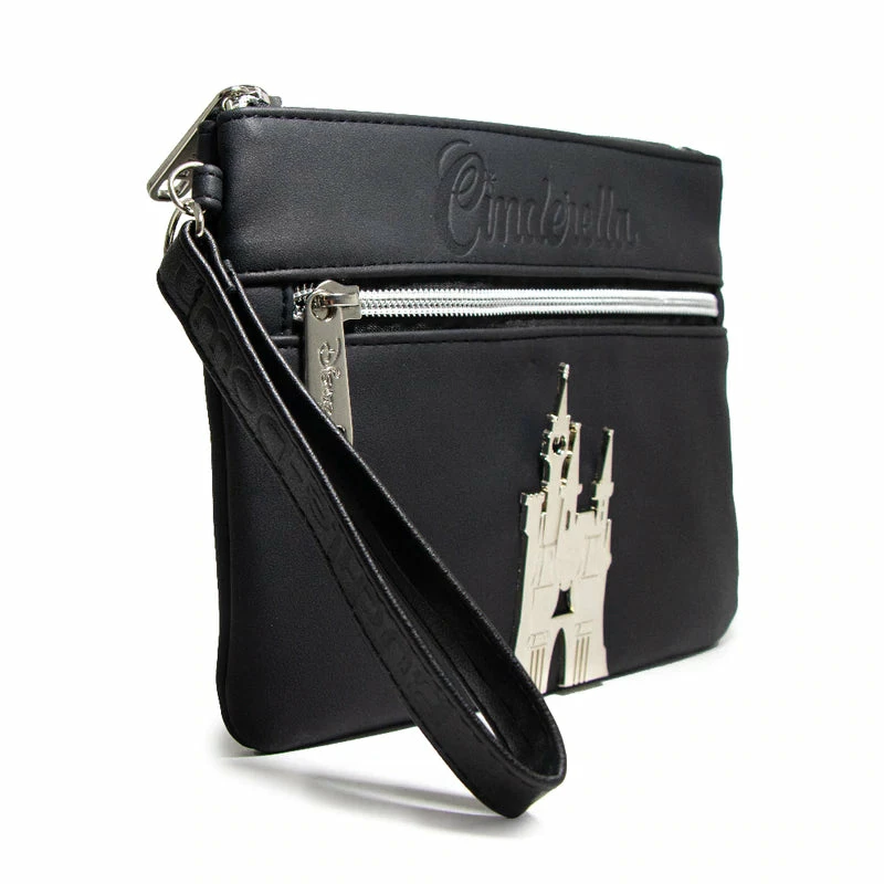 Buckle-Down Women's Wallet Double Pocket Wristlet - Cinderella Script Debossed Black With Castel Emblem 2 Buckle-Down Women's Wallet Double Pocket Wristlet - Cinderella Script Debossed Black With Castel Emblem
