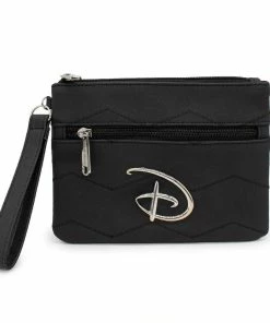 Buckle-Down Women's Wallet Double Pocket Wristlet - Disney Signature D Silver Logo With Chevron Stitch